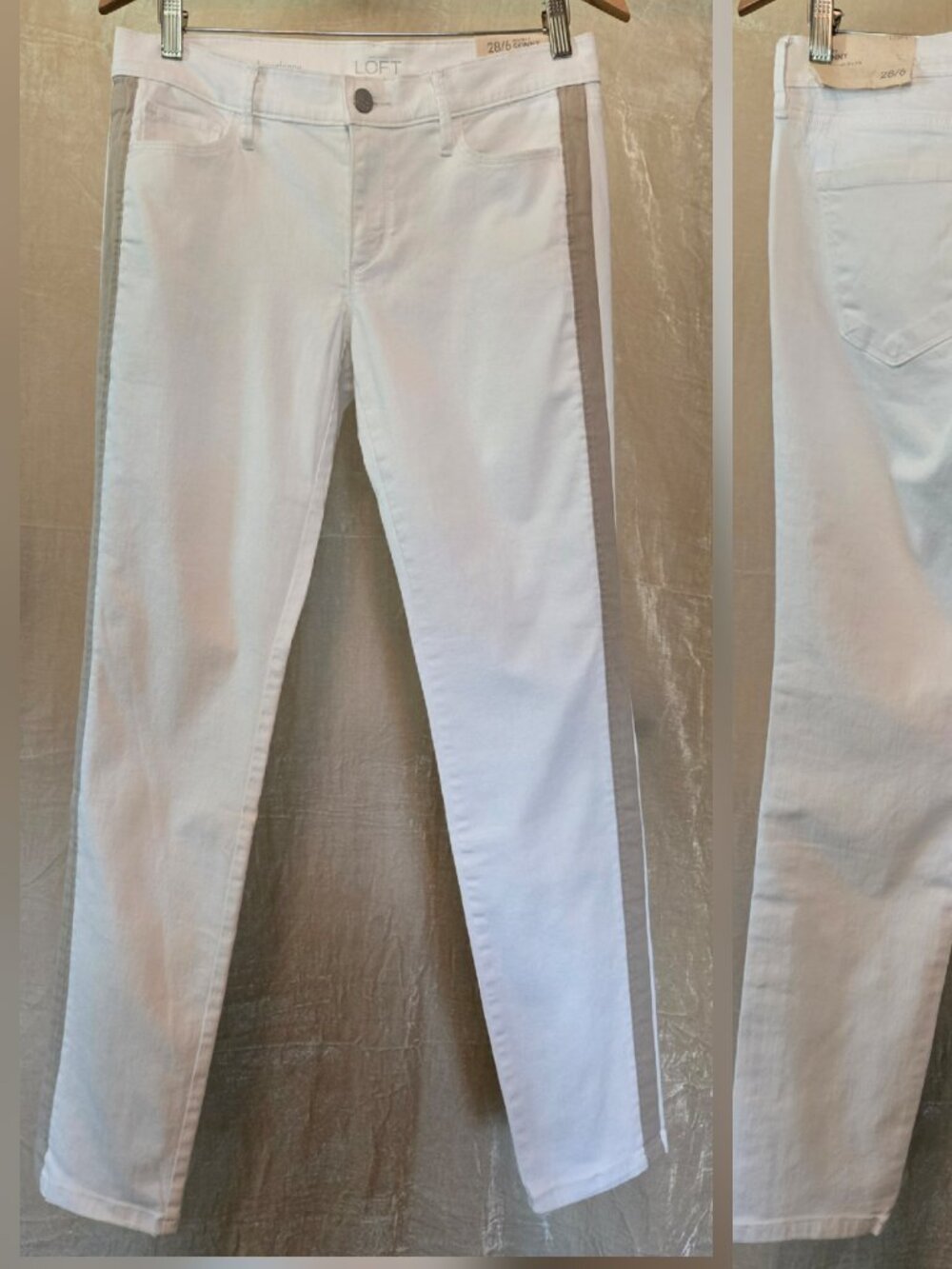 LOFT Modern Skinny White Jeans – Size 28/6 – Taupe Side Stripe